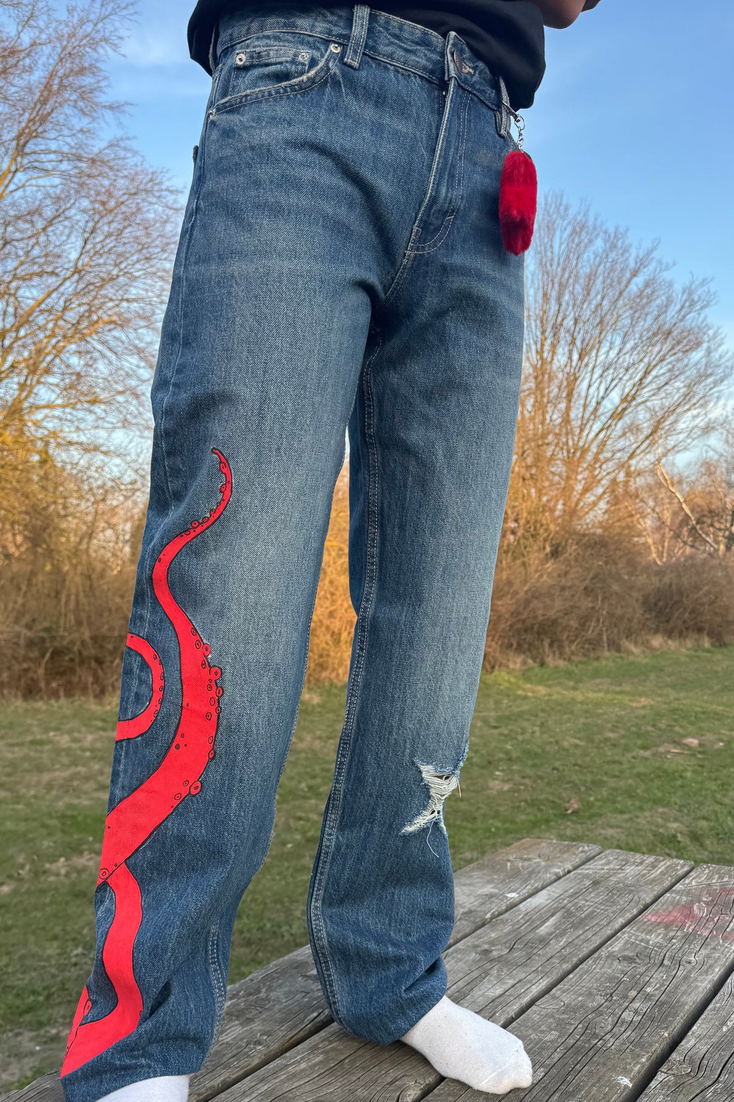 Handbemalte Jeans "Tentacle"