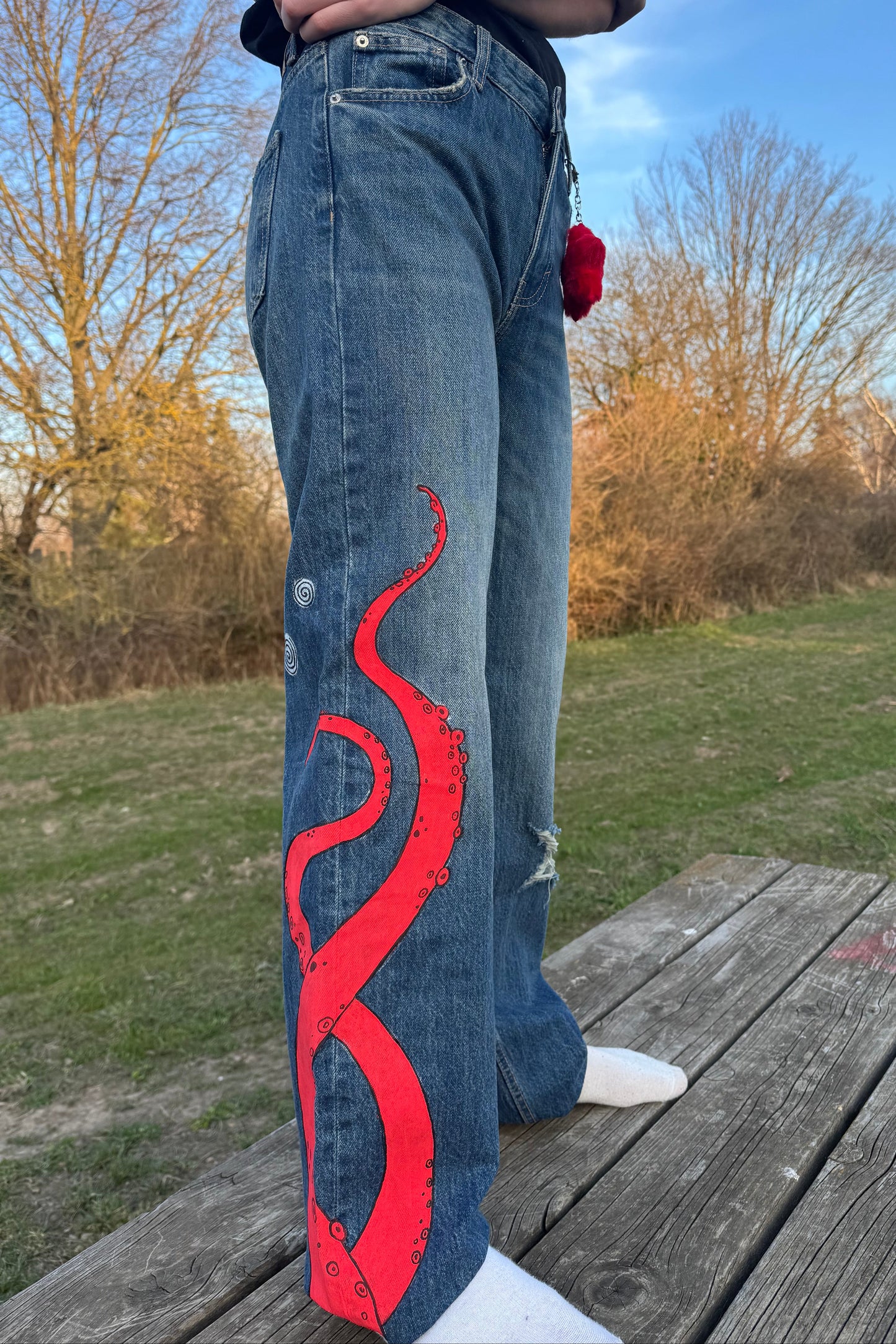 Handbemalte Jeans "Tentacle"
